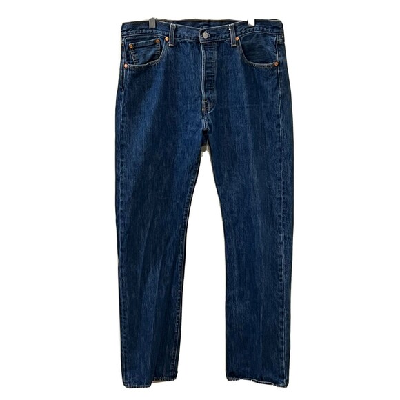 Levis Mens 501 Button Fly Jeans Straight Dark Wash 100% Cotton Size W38 x L34 - Picture 1 of 12